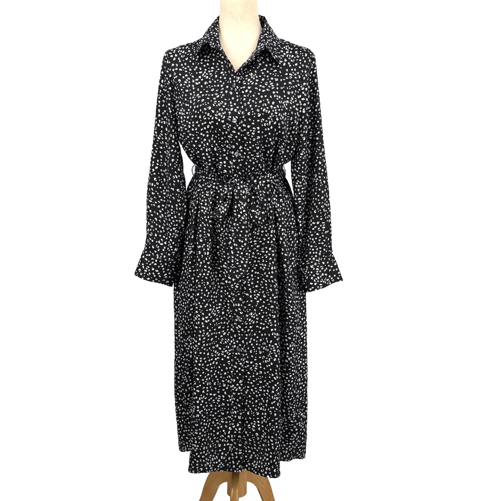 Banana Republic Womens Shirt Dress M Office Career Black White Animal Print Belt